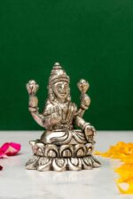 Brass Silver-Coated Superfine Ganesh Laxmi Idol – On Lotus – 2.75 Inches - Image 14