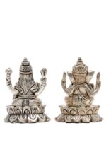 Brass Silver-Coated Superfine Ganesh Laxmi Idol – On Lotus – 2.75 Inches - Image 9