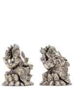 Brass Silver-Coated Superfine Ganesh Laxmi Idol – On Lotus – 3.50 Inches - Image 20