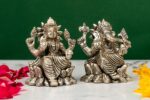 Brass Silver-Coated Superfine Ganesh Laxmi Idol – On Lotus – 3.50 Inches - Image 9