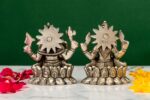 Brass Silver-Coated Superfine Ganesh Laxmi Idol – On Lotus – 3.50 Inches - Image 8