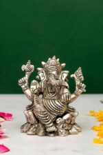 Brass Silver-Coated Superfine Ganesh Laxmi Idol – On Lotus – 3.50 Inches - Image 7