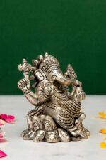 Brass Silver-Coated Superfine Ganesh Laxmi Idol – On Lotus – 3.50 Inches - Image 5