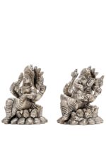 Brass Silver-Coated Superfine Ganesh Laxmi Idol – On Lotus – 3.50 Inches - Image 19