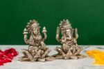 Brass Silver-Coated Superfine Ganesh Laxmi Idol – On Lotus – 3.15 Inches - Image 12