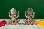 Brass Silver-Coated Superfine Ganesh Laxmi Idol – On Lotus – 3.15 Inches - Image 11