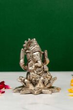 Brass Silver-Coated Superfine Ganesh Laxmi Idol – On Lotus – 3.15 Inches - Image 8
