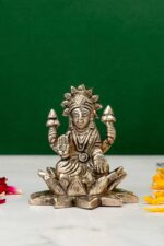 Brass Silver-Coated Superfine Ganesh Laxmi Idol – On Lotus – 3.15 Inches - Image 6