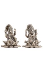 Brass Silver-Coated Superfine Ganesh Laxmi Idol – On Lotus – 3.15 Inches - Image 15