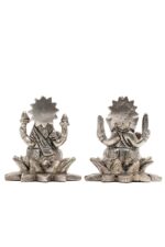 Brass Silver-Coated Superfine Ganesh Laxmi Idol – On Lotus – 3.15 Inches - Image 22