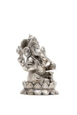 Brass Silver-Coated Superfine Ganesh Laxmi Idol – On Lotus – 4 Inches - Image 14