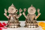 Brass Silver-Coated Superfine Ganesh Laxmi Idol – On Lotus – 4 Inches - Image 11
