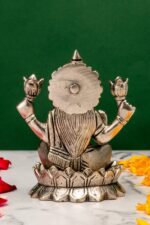 Brass Silver-Coated Superfine Ganesh Laxmi Idol – On Lotus – 4 Inches - Image 7