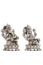 Brass Silver-Coated Superfine Ganesh Laxmi Idol – On Lotus – 4 Inches - Image 22