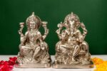 Brass Silver-Coated Superfine Ganesh Laxmi Idol- 8 Inches