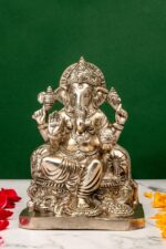 Brass Silver-Coated Superfine Ganesh Laxmi Idol- 8 Inches - Image 6
