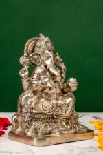 Brass Silver-Coated Superfine Ganesh Laxmi Idol- 8 Inches - Image 4