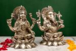 Brass Silver-Coated Superfine Ganesh Laxmi Idol – On Lotus – 6.70 Inches - Image 11