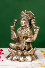 Brass Silver-Coated Superfine Ganesh Laxmi Idol – On Lotus – 6.70 Inches - Image 8