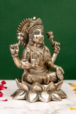 Brass Silver-Coated Superfine Ganesh Laxmi Idol – On Lotus – 6.70 Inches - Image 7