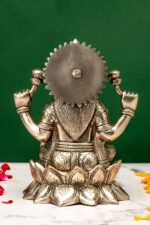 Brass Silver-Coated Superfine Ganesh Laxmi Idol – On Lotus – 6.70 Inches - Image 6