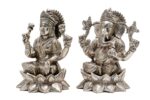 Brass Silver-Coated Superfine Ganesh Laxmi Idol – On Lotus – 6.70 Inches - Image 22
