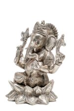 Brass Silver-Coated Superfine Ganesh Laxmi Idol – On Lotus – 6.70 Inches - Image 19