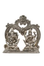 Brass Silver-Coated Superfine Ganesh Laxmi Idol – Beautifully Carved – 6 Inches - Image 6