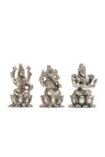 Brass Silver Coated Ganesh Laxmi Saraswati Idols – On Lotus – 2.60 Inch - Image 17