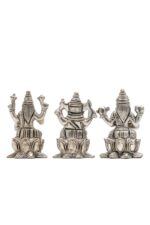 Brass Silver Coated Ganesh Laxmi Saraswati Idols – On Lotus – 2.60 Inch - Image 16