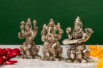 Brass Silver Coated Ganesh Laxmi Saraswati Idols – On Lotus – 2.60 Inch - Image 2