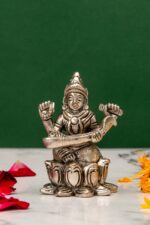 Brass Silver Coated Ganesh Laxmi Saraswati Idols – On Lotus – 2.60 Inch - Image 13
