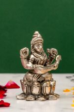 Brass Silver Coated Ganesh Laxmi Saraswati Idols – On Lotus – 2.60 Inch - Image 11