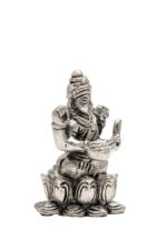 Brass Silver Coated Ganesh Laxmi Saraswati Idols – On Lotus – 2.60 Inch - Image 29