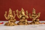 Brass Superfine Ganesh Laxmi Saraswati Idols – Detailed Carving – 4.5 Inch - Image 4