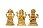 Brass Ganesh Laxmi Saraswati Idols – On Lotus – 4.5 Inch - Image 8