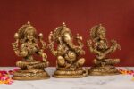 Brass Superfine Ganesh Laxmi Saraswati Idols – Detailed Carving – 7.5 Inch - Image 4