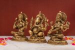 Brass Superfine Ganesh Laxmi Saraswati Idols – Detailed Carving – 7.5 Inch - Image 2