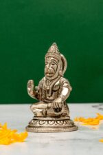 Brass Silver Coated Sitting Hanuman Idol – Aashirwaad Mudra with Tulsi Mala – 3 Inch - Image 2