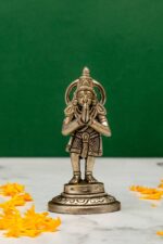 Brass Silver-Coated Standing Bajrang Bali Idol – Anjali Mudra – 3.5 Inch