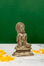 Brass Silver-Coated Lord Hanuman Idol – Kneeling in Aashirwaad Mudra – 3.2 Inch - Image 6