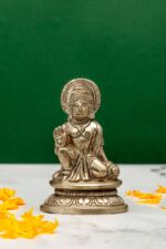Brass Silver-Coated Lord Hanuman Idol – Kneeling in Aashirwaad Mudra – 3.2 Inch