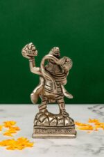 Brass Silver-Coated Hanuman Idol Lifting the Sanjeevani Mountain – On Rock Base – 4 Inch - Image 3