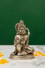 Brass Silver-Coated Hanuman Idol – Kneeling with Aashirwaad Mudra – 4.35 Inch - Image 4