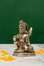 Brass Silver-Coated Hanuman Idol – Kneeling with Aashirwaad Mudra – 4.35 Inch - Image 2