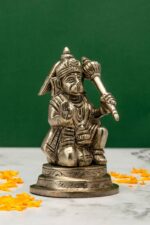 Brass Silver-Coated Hanuman Idol – Kneeling with Aashirwaad Mudra – 4.35 Inch - Image 4