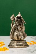 Brass Silver-Coated Hanuman Idol – Kneeling with Aashirwaad Mudra – 4.35 Inch - Image 3
