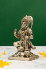 Brass Superfine Silver-Coated Sitting Hanuman Idol – On Lotus – Aashirwaad Mudra – 5 Inch - Image 2