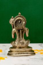 Brass Silver-Coated Sitting Hanuman Idol holding Gada- Aashirwad Mudra – 5.5 Inch - Image 3