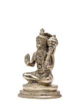 Brass Silver-Coated Sitting Hanuman Idol holding Gada- Aashirwad Mudra – 5.5 Inch - Image 7